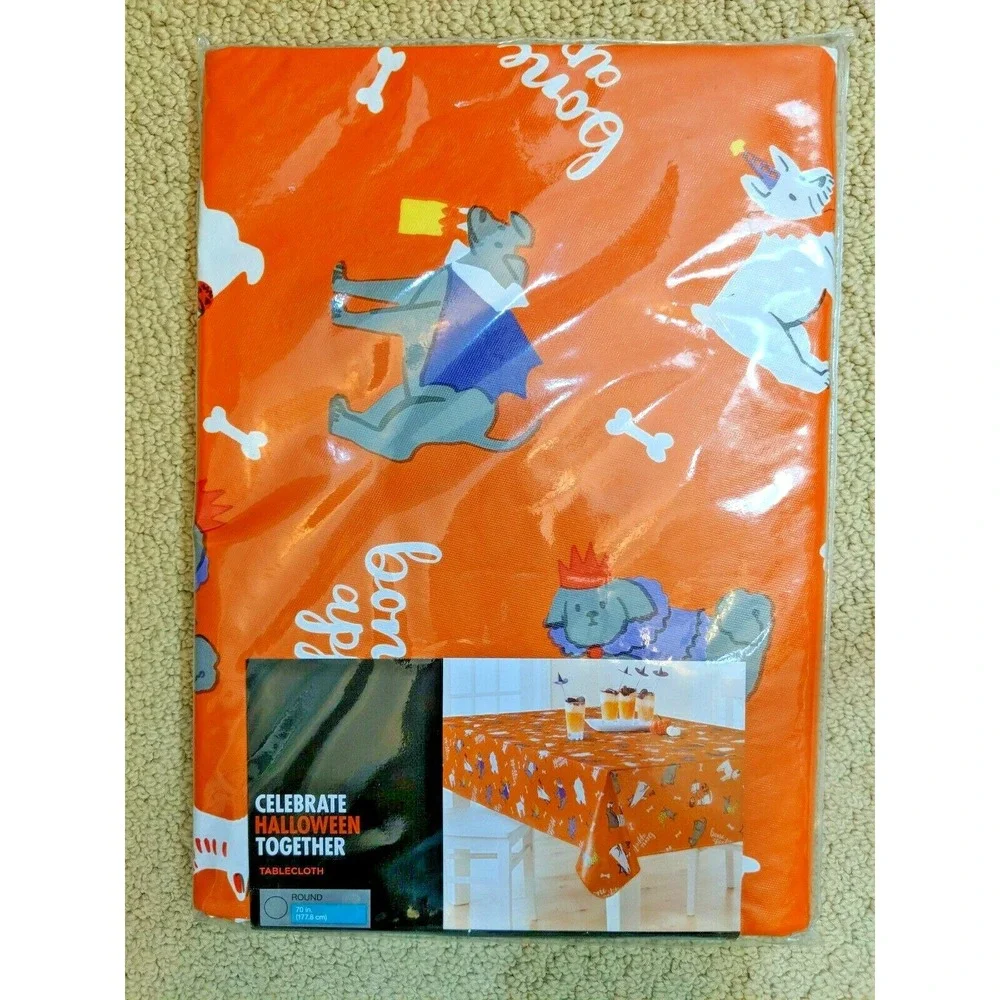 Halloween Vinyl Tablecloth‎ Dogs in Costumes Orange 70
